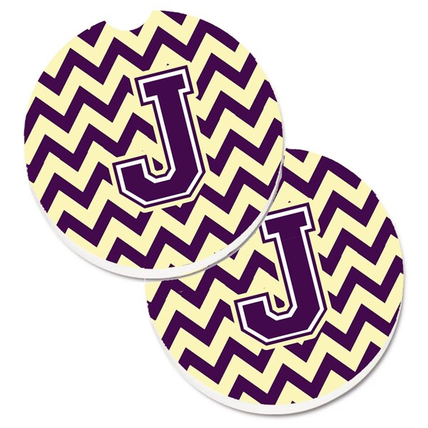 Carolines Treasures Letter J Chevron Purple and Gold Set of 2 Cup Holder Car Coaster CJ1058-JCARC - main